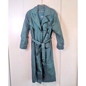 Maurices Women’s Size 9/10 Dark Green Belted Waist Tie Vintage Long Trench Coat